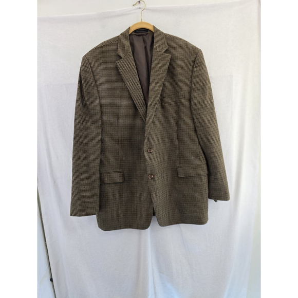Ralph Lauren Brown Houndstooth Wool Suede Elbow Patch Blazer. Sz 46 L - Picture 1 of 14